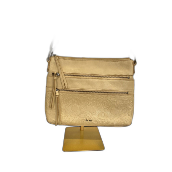 The Sak Yellow Crossbody/Shoulder Floral Embossed Zipper Closure Bag Pre Owned - Picture 1 of 9